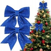 KOKARDA ŚWIĄTECZNA 2SZT NIEBIESKA BŁYSZCZĄCA 15CM NA CHOINKĘ DRZWI OKNO
