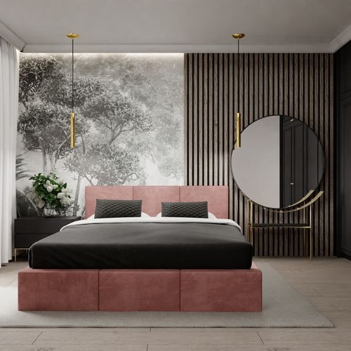 ŁÓŻKO TAPICEROWANE 160x200 ŁÓŻKO PODWÓJNE Z POJEMNIKIEM BRUDNY RÓŻ na Arena.pl