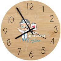 Bambusowy ZEGAR ścienny z nadrukiem UV prezent dla LEKARZA DOKTORA + IMIĘ