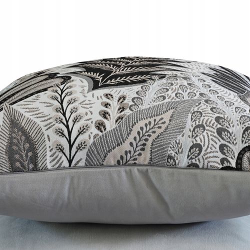 Poduszka 45x45cm Poszewka motyw roślinny Czarna Szara Beżowa Żakard Aksamit na Arena.pl