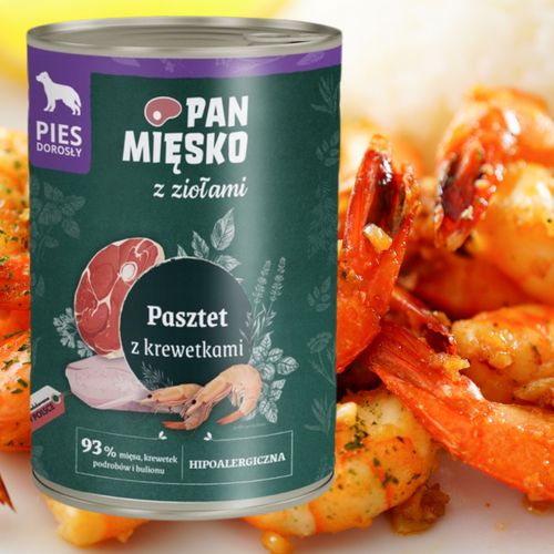 mokra karma dla psa pasztet krewetki i zioła pan mięsko hipoalergiczna 400g na Arena.pl