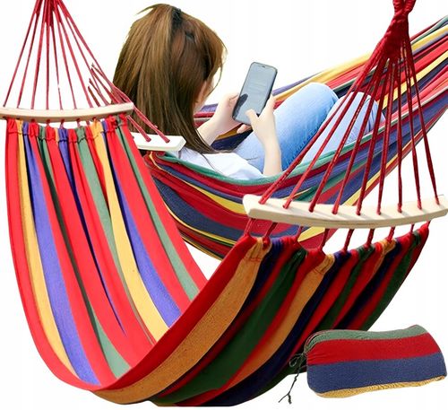 HAMAK OGRODOWY TURYSTYCZNY JEDNOOSOBOWY Z DRĄŻKIEM MOCNY 1 OSOBOWY 260x80CM na Arena.pl