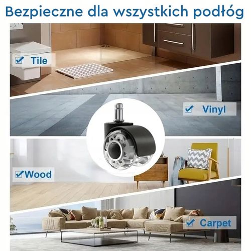 Zestaw 5 Kółek PU fi 11 ciche łożyska grube opony podłogi bez na Arena.pl