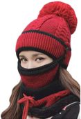 Zimowy Zestaw 3w1 Czapka Szalik Maska z Dzianiny Ciepły Czerwony Unisex