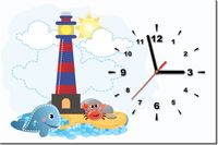 60CM 40CM ZEGAR OBRAZ LATARNIA MORSKA WIELORYB DRUK PŁÓTNO RAMA