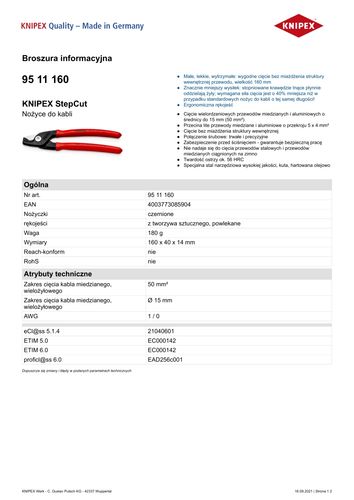 nożyce do kabli stepcut 160mm - kn 95 11 160 na Arena.pl