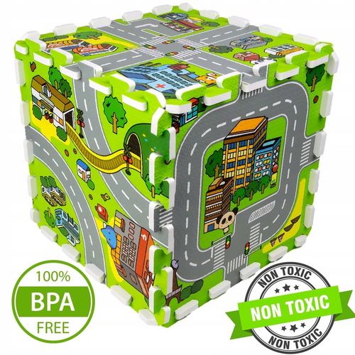 GRUBE PUZZLE PIANKOWE DUŻA MATA PODŁOGOWA EDUKACYJNA 90x90 ULICE MIASTO na Arena.pl