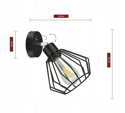 Lampa Ścienna Kinkiet Loft Druciany Ruchomy LED na Arena.pl