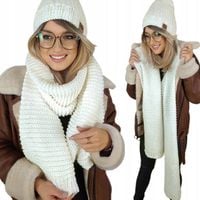 PIĘKNY Ciepły POLSKI KOMPLET Wełniany CZAPKA Z SZALEM Szal Szalik #P