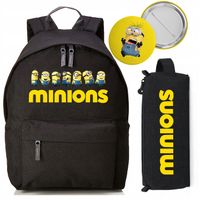Zestaw do Szkoły Czarny Plecak + Piórnik + Pin Bajka Minionki Wzory