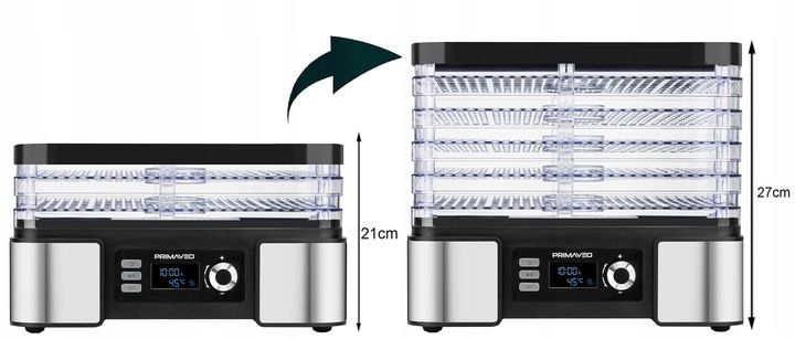DUŻA SUSZARKA DO GRZYBÓW OWOCÓW TERMOOBIEG 450W ZEGAR PRIMAVEO POJEMNA 12L zdjęcie 5