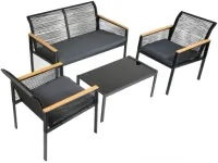 Zestaw mebli ogrodowych czarny, na taras do ogrodu, sofa dwa fotele - AMARO