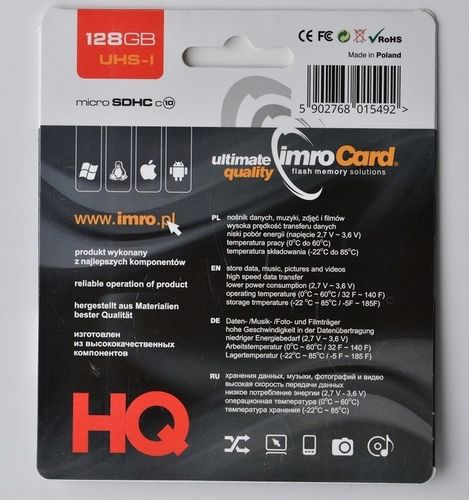 Karta Pamięci IMRO microSD 128GB 100MB/s HIGHSPEED z Adapterem na Arena.pl