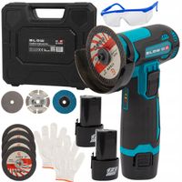 SZLIFIERKA KĄTOWA AKUMULATOROWA 900W 12V 19500 RPM 2x AKU 7x TARCZA WALIZKA