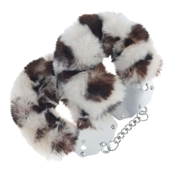Heavy-Duty Fluffy Handcuffs - Snow Leopard zdjęcie 1