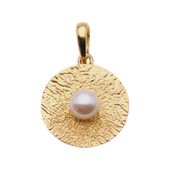 Zawieszka z białą Perłą w młotkowanym srebrze złoconym