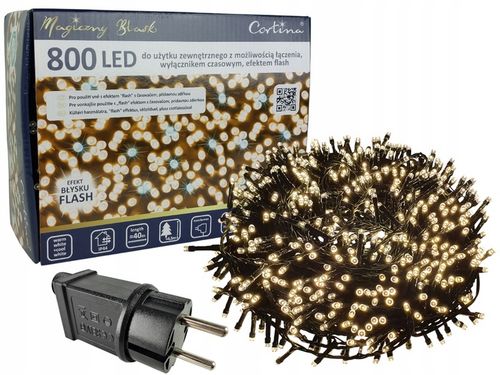 LAMPKI CHOINKOWE 800 LED TIMER NA CHOINKĘ CIEPŁY BIAŁY + FLASH ZIMNY BIAŁY na Arena.pl