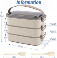 LUNCH BOX PUDEŁKO NA LUNCH 3-częściowe 2200ml ZESTAW SZTUĆCY BEŻOWY