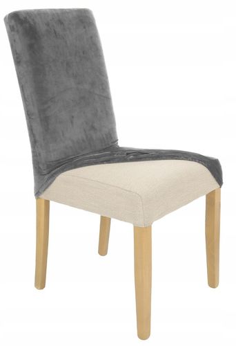 ZESTAW 4 SZT. POKROWIEC NA KRZESŁO SZARY WELUR ELASTYCZNY GRUBY POKROWCE na Arena.pl