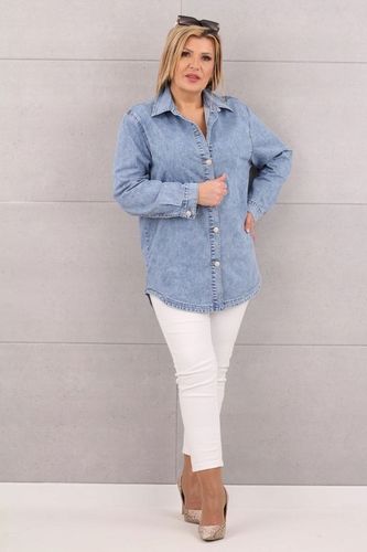ASYMETRYCZNA JEANSOWA KOSZULA DUŻE ROZMIARY LUŹNA OVERSIZE ELEGANCKA na Arena.pl