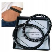 BRANSOLETKA MĘSKA OCHRONA RÓWNOWAGA HEMATYT AGAT + SKÓRA NATURALNA PREZENT