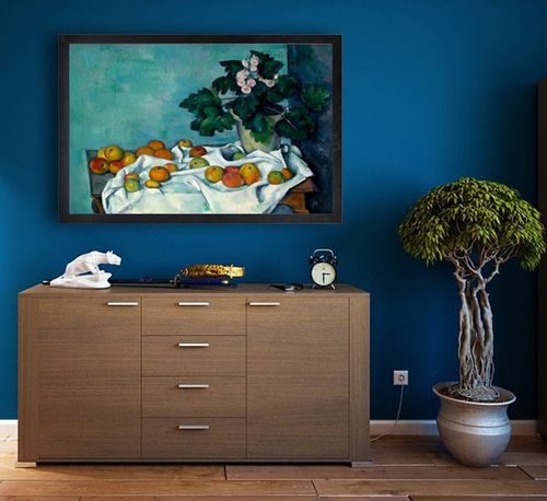 Still Life with Apples and a Pot of Primroses, Paul Cézanne - plakat 100x70 cm na Arena.pl