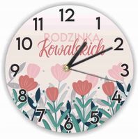 ZEGAR ścienny dużo wzorów z grafiką motyw kwiatowy TWÓJ NAPIS nazwisko