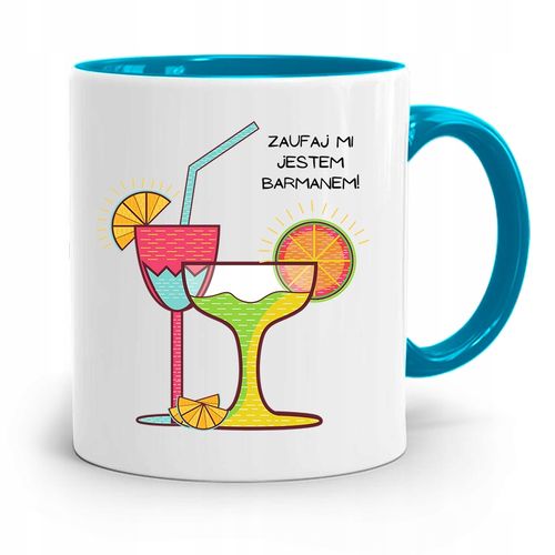 Kubek Błękitny Dla Barmana Zaufaj Mi Jestem Z Nadrukiem Ze Zdjęciem na Arena.pl