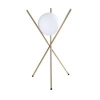 Stojąca LAMPA stołowa XENA T0044 Maxlight loftowa LAMPKA metalowe pręty szklana kula mosiądz biała