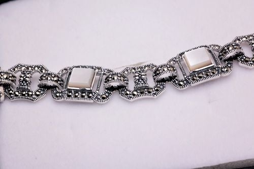 srebrna bransoletka z markazytami i masą perłową - bdm2866 na Arena.pl