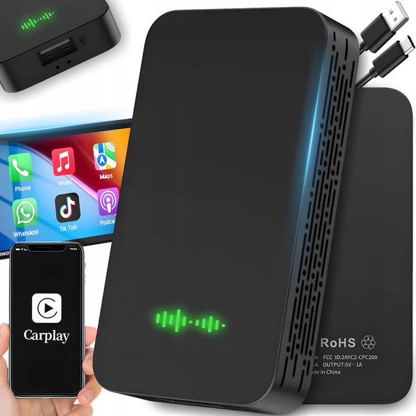 ADAPTER CARPLAY BEZPRZEWODOWY SAMOCHODOWY ANDROID AUTO IPHONE USB zdjęcie 1