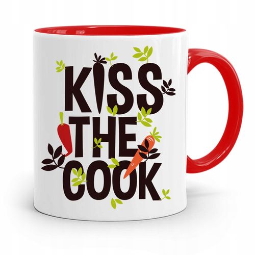 Kubek Czerwony Dla Kucharza Kucharki Kiss The Cook Z Nadrukiem Ze Zdjęciem na Arena.pl