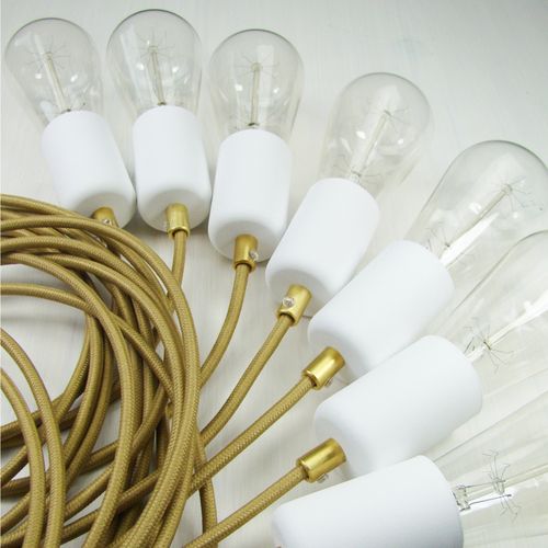 Lampa Wisząca Pająk 7 Biały Mat Ze Złotym Przewodem E27 na Arena.pl