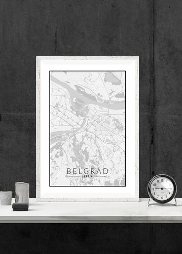 Belgrad mapa czarno biała - plakat 60x80 cm na Arena.pl