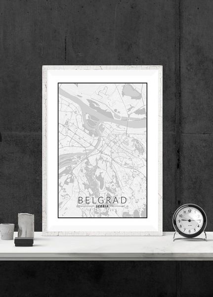 Belgrad mapa czarno biała - plakat 60x80 cm zdjęcie 2