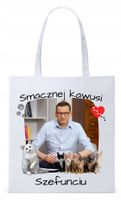 Mateusz Morawiecki Pis Torba Eco Biała Shopper Z Nadrukiem Ze Zdjęciem