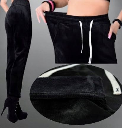 Spodnie welurowe ocieplane z kieszeniami bawełna S/M CZARNE LOOSOO na Arena.pl