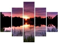 70 100CM OBRAZ 5 ELEM ZACHÓD SŁOŃCA WŚRÓD TRZCIN DRUK PŁÓTNO