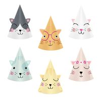 Czapeczki urodzinowe Kotki 6szt.