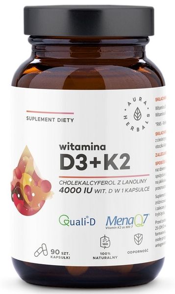 Aura Herbals Witamina D3 4000 IU + K2 90kapsułek zdjęcie 1