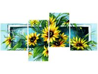 45CM 120CM ZEGAR 4 ELEM SŁONECZNIKI TURKUSIE ŚCIENNY