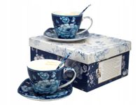 Klasyczny zestaw porcelany kostnej Queen Isabell 2 filiżanki Blue Rose