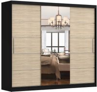 Szafa przesuwna ALBA I 250x61 CZARNY/SONOMA+LUSTRO półki PRODUCENT