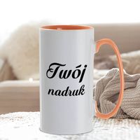 Biały kubek pomarańczowe ucho i wnętrze 380 ml z Twoim nadrukiem