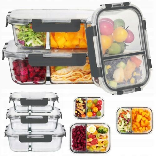 LUNCHBOX POJEMNIK SZKLANY NA ŻYWNOŚĆ ZESTAW 3SZT DWUKOMOROWE HERMETYCZNE na Arena.pl