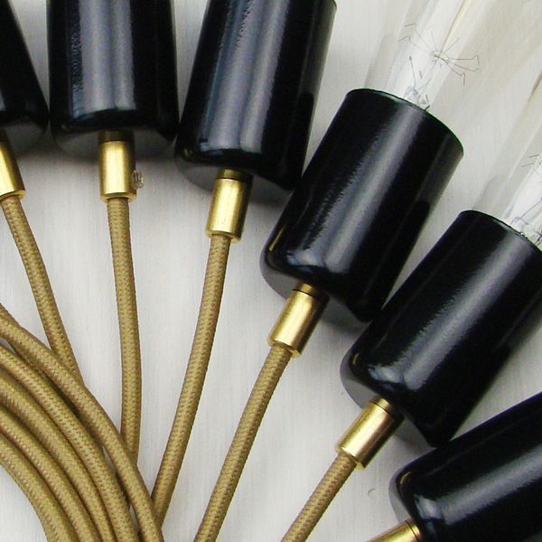 Lampa Wisząca Pająk 7 Czarna Połysk Ze Złotym Przewodem E27 zdjęcie 3