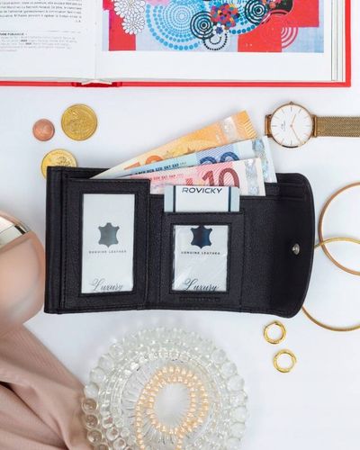 elegancki, mały portfel damski na zatrzask ze skóry naturalnej - rovicky na Arena.pl