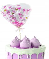 TOPPER BALONOWY NA TORT SERCE RÓŻOWE KONFETTI DEKORACJA URODZINOWA