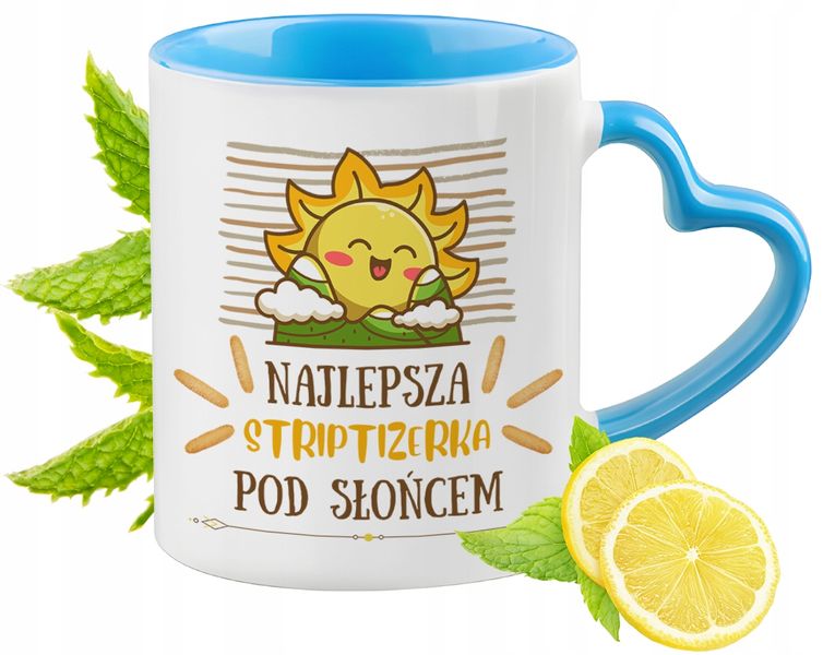 Dla Striptizerki Kubek Błękitny Z Uszkiem W Kształcie Serca Na Prezent zdjęcie 1