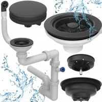 SYFON do ZLEWU jednokomorowego oszczedzajacy miejsce czarny PRZYSCIENNY 2w1